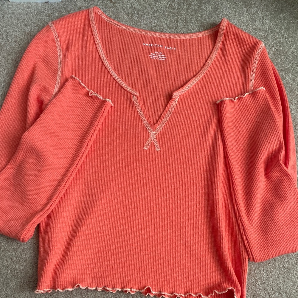 American Eagle Orange Ribbed Long Sleeve Tee